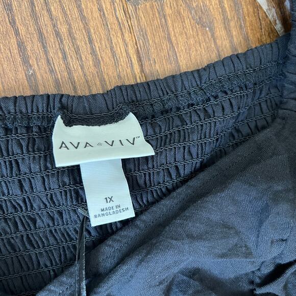 AVA & VIV Black Ruched Tie Back Blouse Sz 1X - Picture 9 of 9